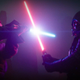 Obi-Wan Kenobi and Darth Vader battle it out.